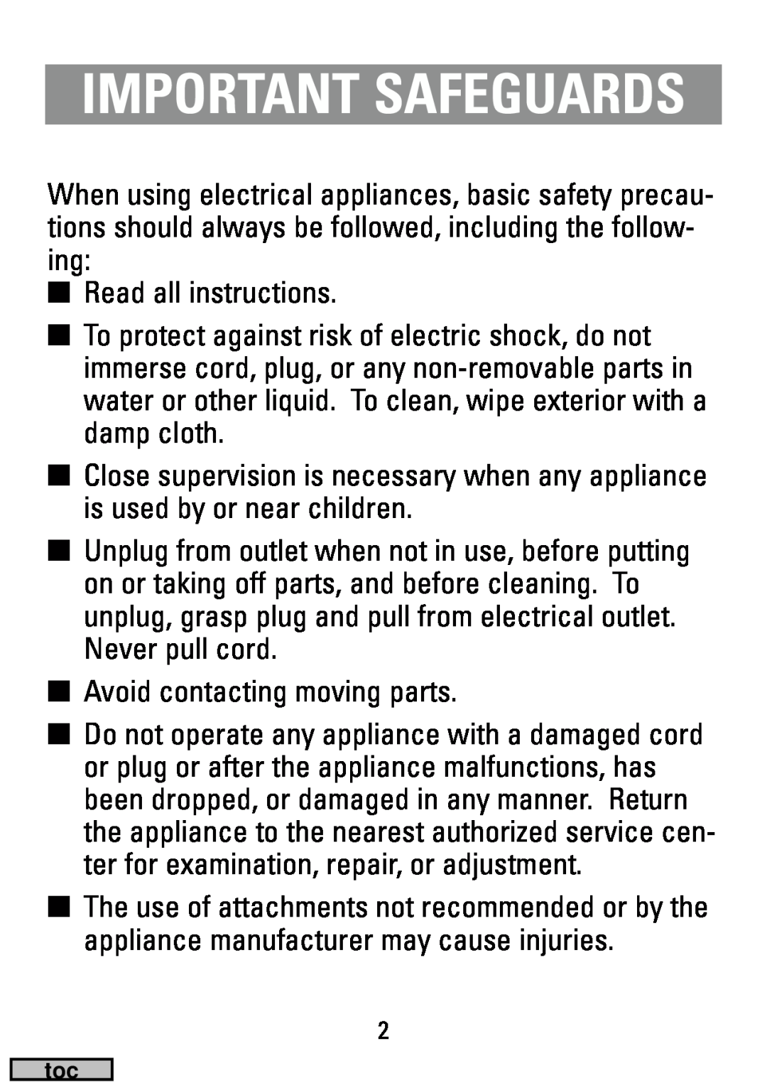 Black & Decker HC20 manual Important Safeguards 