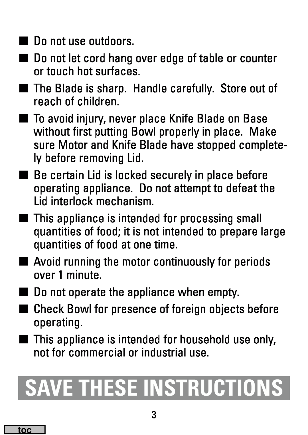 Black & Decker HC20 manual Save These Instructions 