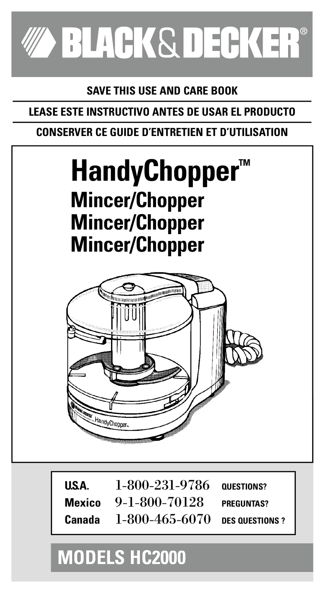 Black & Decker HC2000 manual HandyChopperTM 