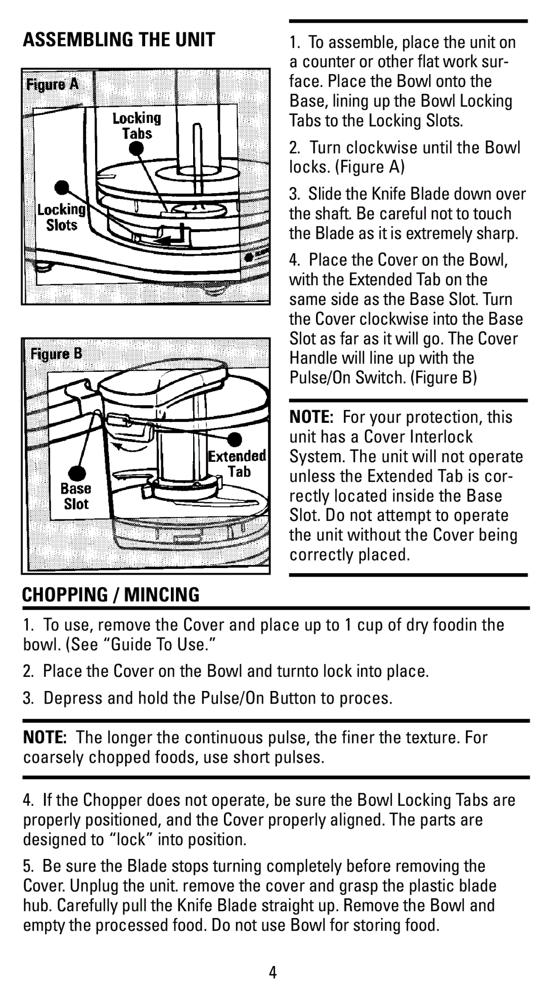 Black & Decker HC2000 manual Assembling the Unit Chopping / Mincing, Turn clockwise until the Bowl locks. Figure a 