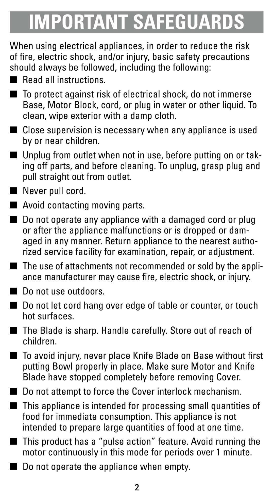 Black & Decker HC2000 manual Important Safeguards 