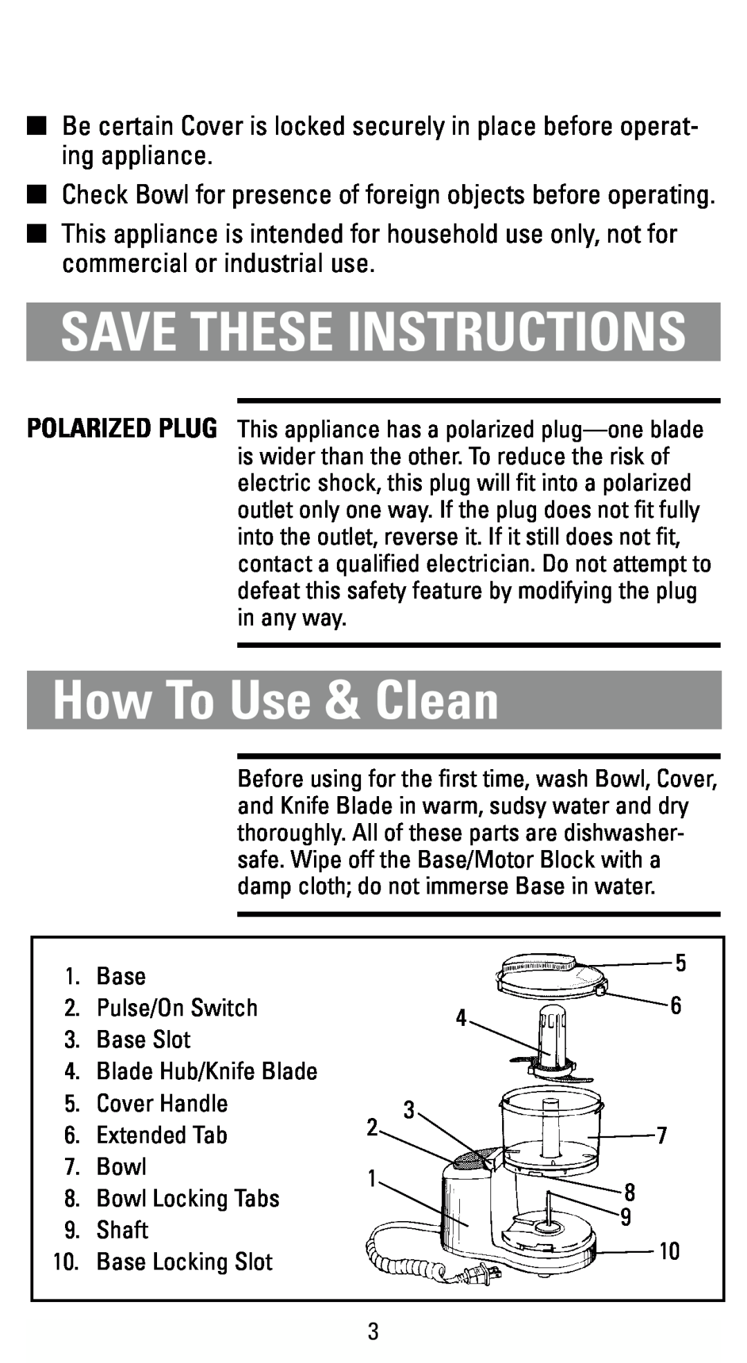 Black & Decker HC2000 manual How To Use & Clean, Save These Instructions 