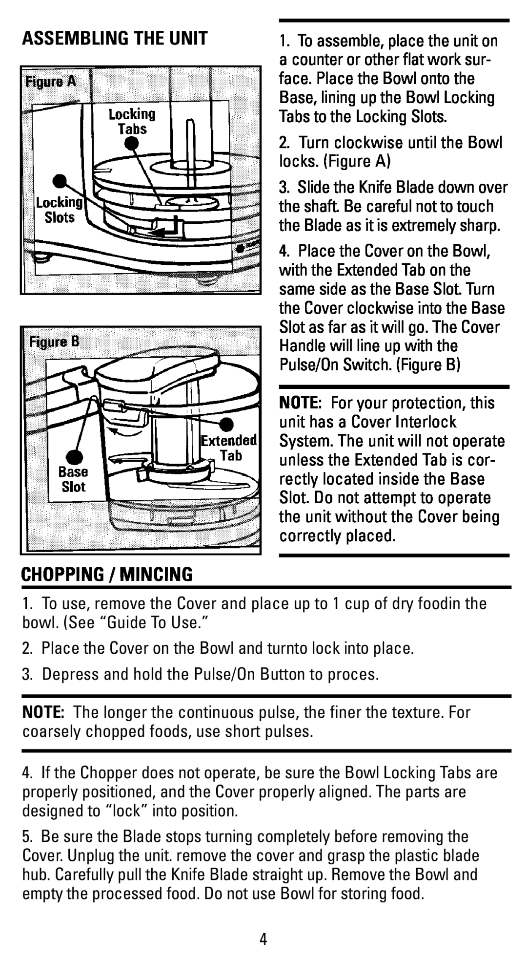 Black & Decker HC2000 manual Assembling The Unit Chopping / Mincing 