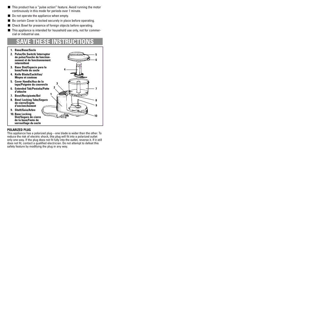 Black & Decker HC3000 warranty Polarized Plug 