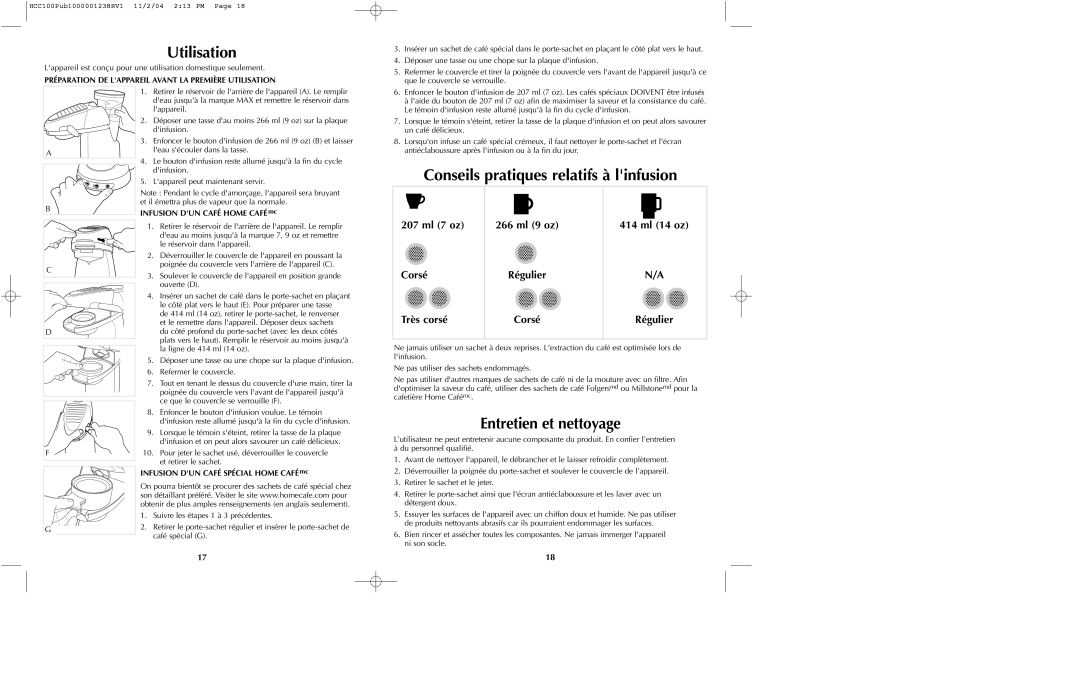 Black & Decker HCC100C, HCC70C, HCC75, AM8C Utilisation, Conseils pratiques relatifs à linfusion, Entretien et nettoyage 