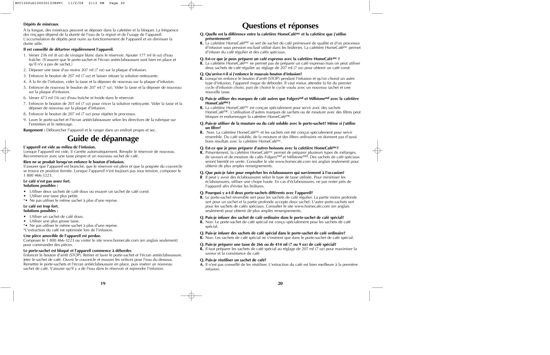 Black & Decker HCC100C, HCC70C, HCC75, HCC155C, AM8C, AM7C manual Guide de dépannage, Questions et réponses 