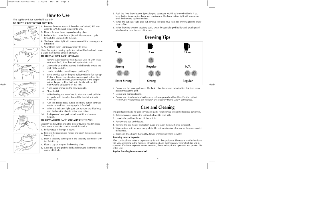 Black & Decker HCC75, HCC100C, HCC70C, HCC155C, AM8C, AM7C manual How to Use, Brewing Tips, Care and Cleaning 