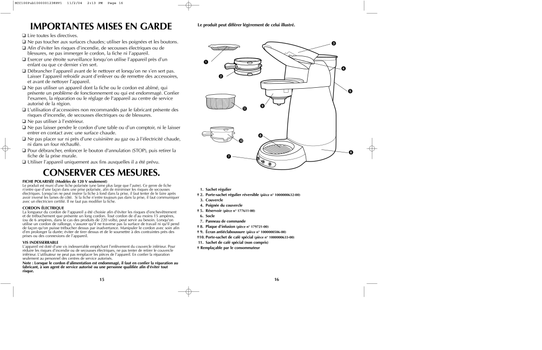 Black & Decker AM8, HCC100C Importantes Mises EN Garde, Conserver CES Mesures, Fiche Polarisée Modèles de 120 V seulement 