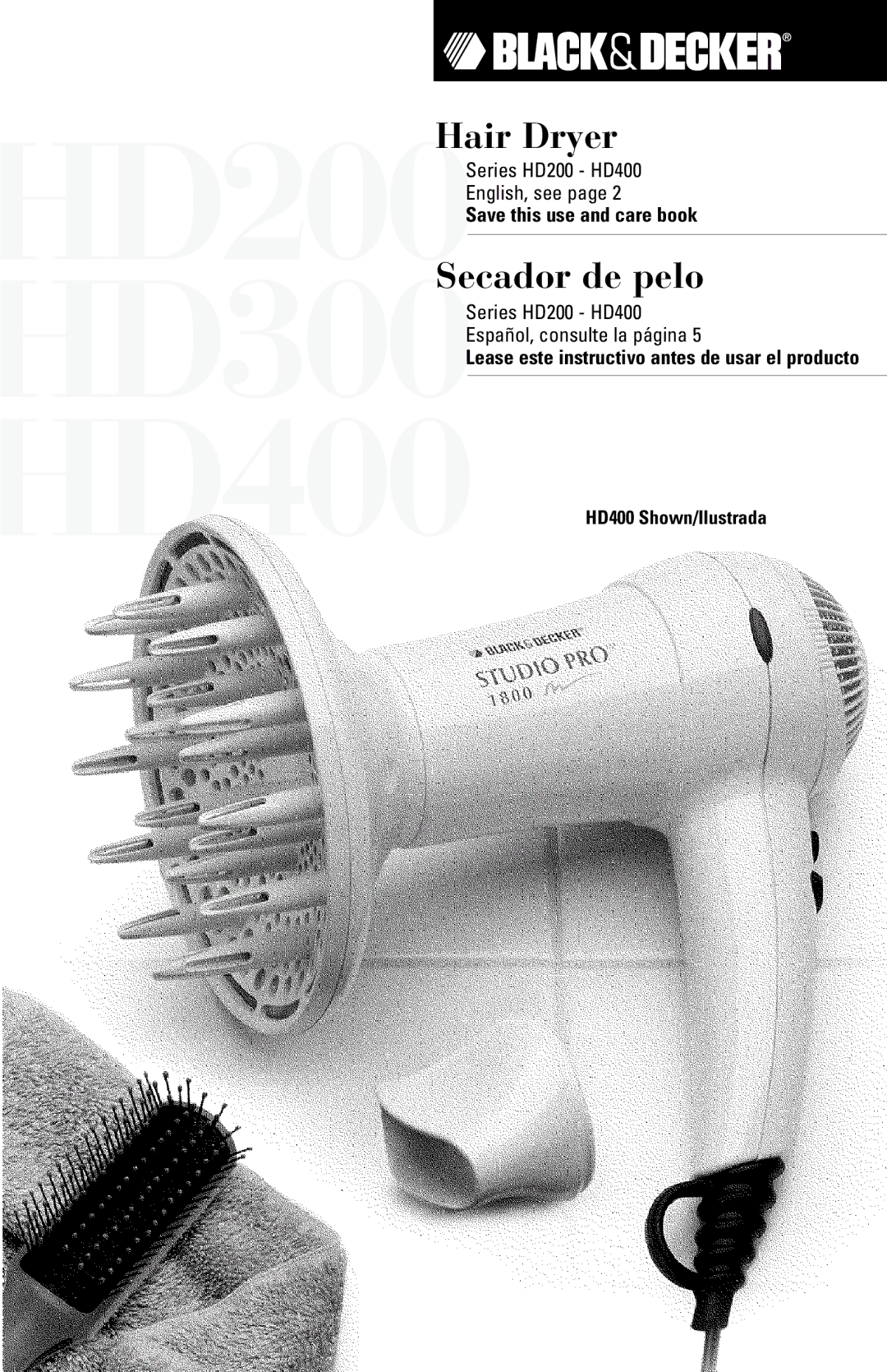 Black & Decker HD400, HD200 manual Hair Dryer 