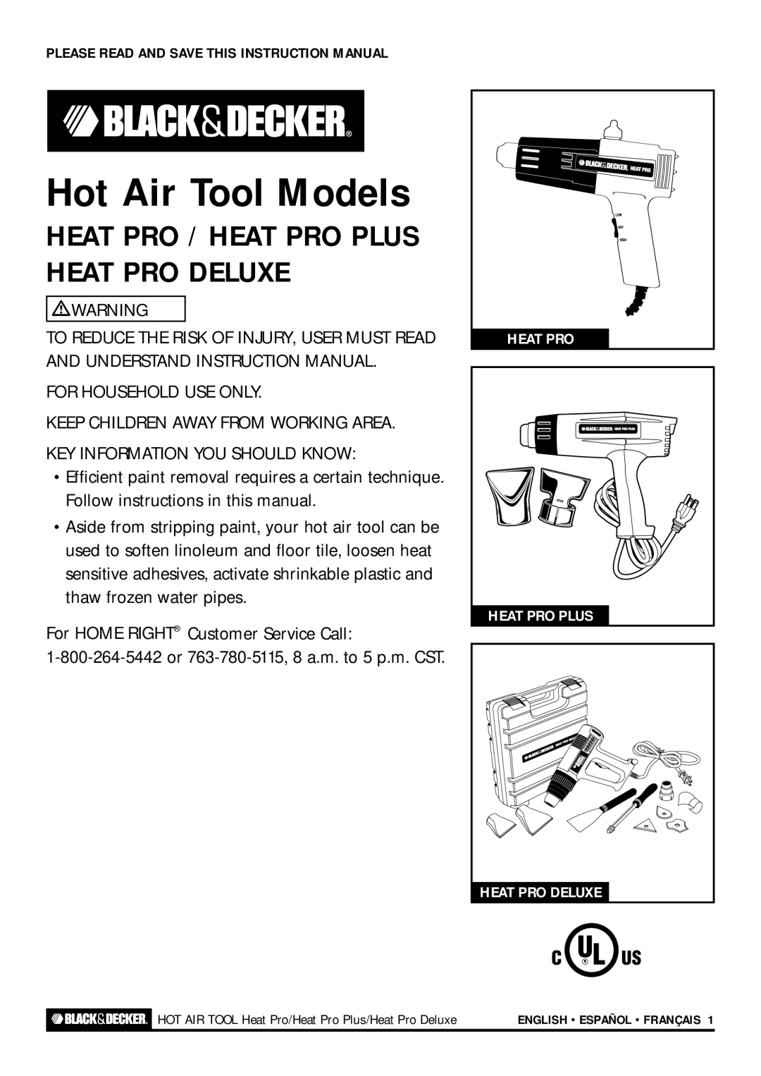 Black & Decker HEAT PRO PLUS, HEAT PRO DELUXE, HOT AIR TOOL instruction manual Hot Air Tool Models 