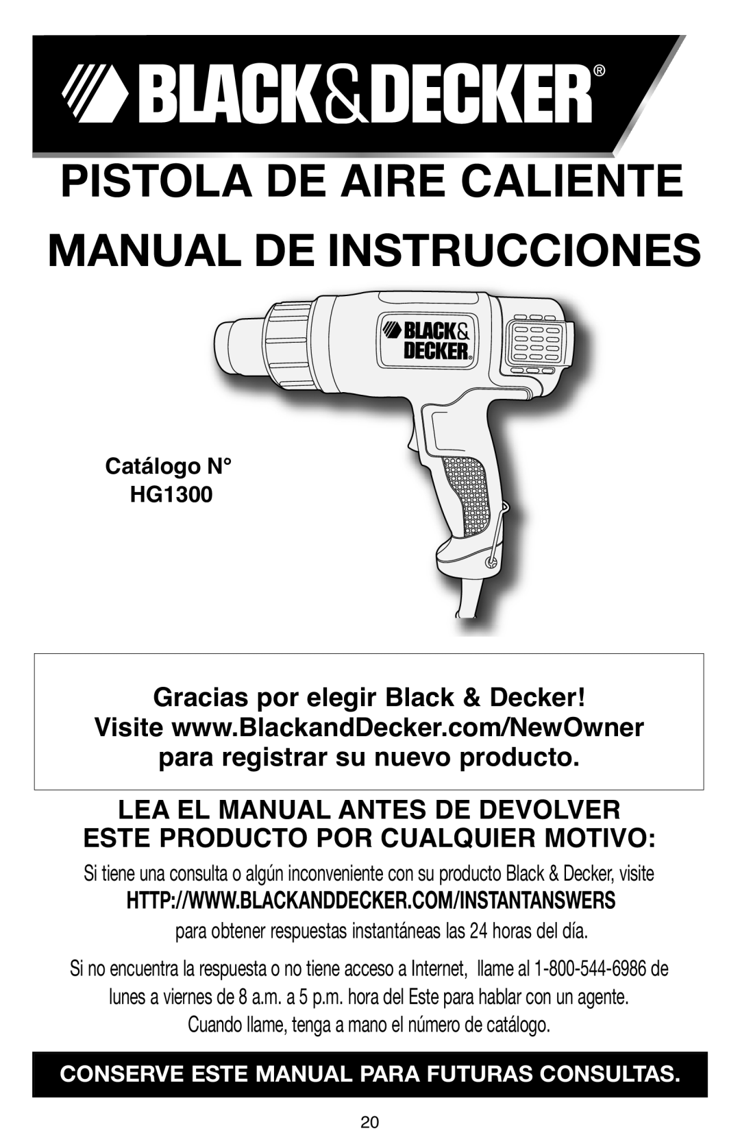 Black & Decker HG1300 instruction manual Pistola DE Aire Caliente Manual DE Instrucciones 