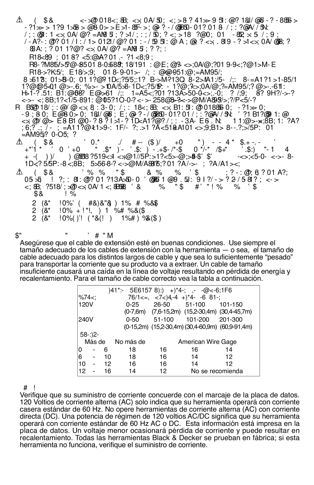 Black & Decker HG1300 instruction manual Calibre mínimo para cables de extensión 