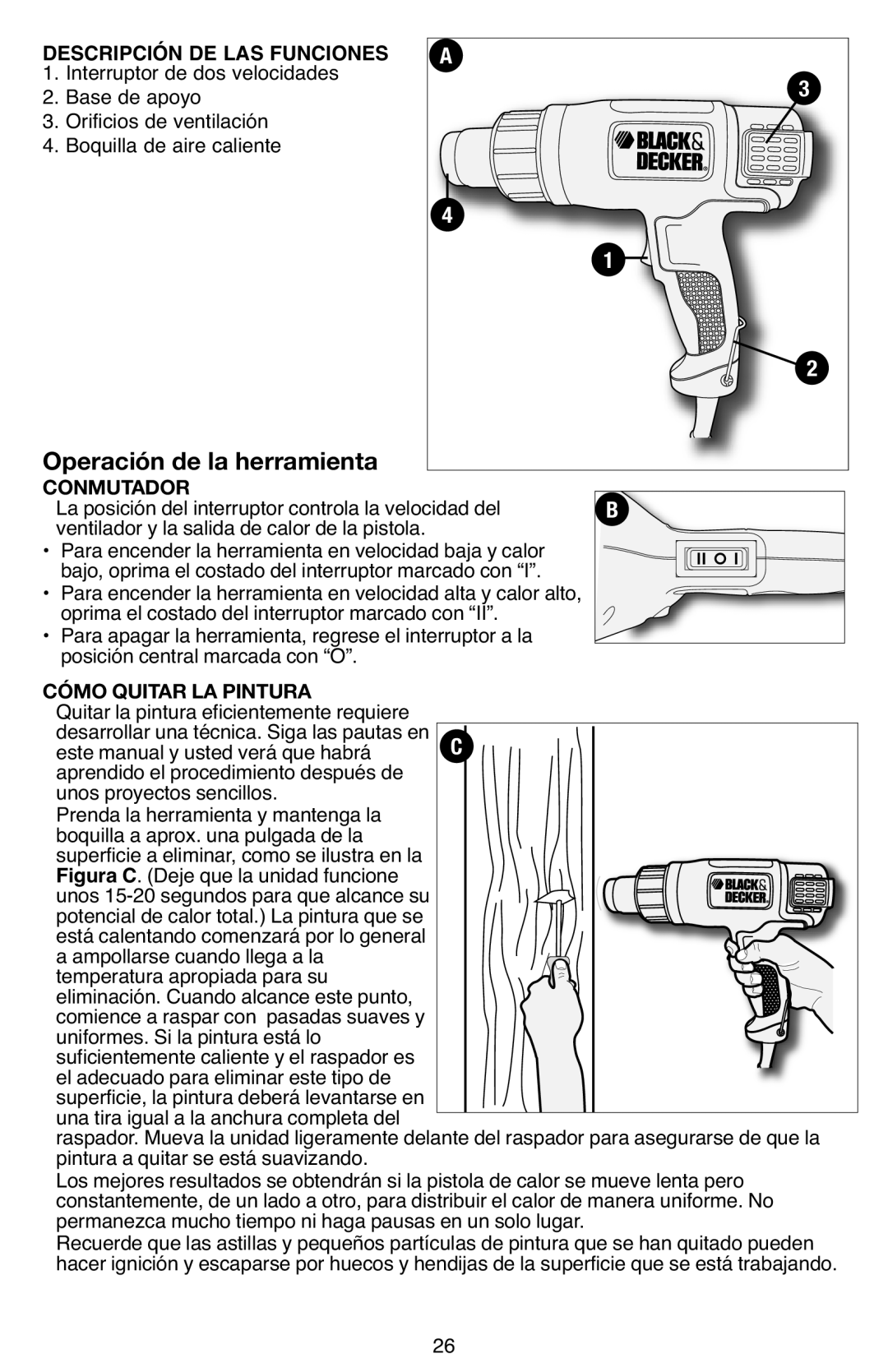 Black & Decker HG1300 Descripción DE LAS Funciones, La posición del interruptor controla la velocidad del 