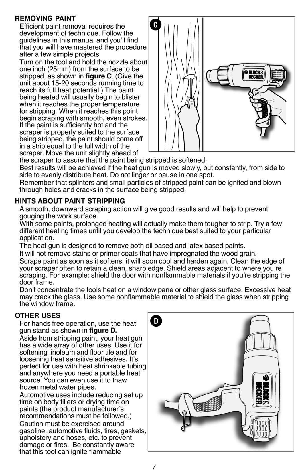 Black & Decker HG1300 instruction manual Removing Paint, Hints about Paint Stripping, Other Uses 