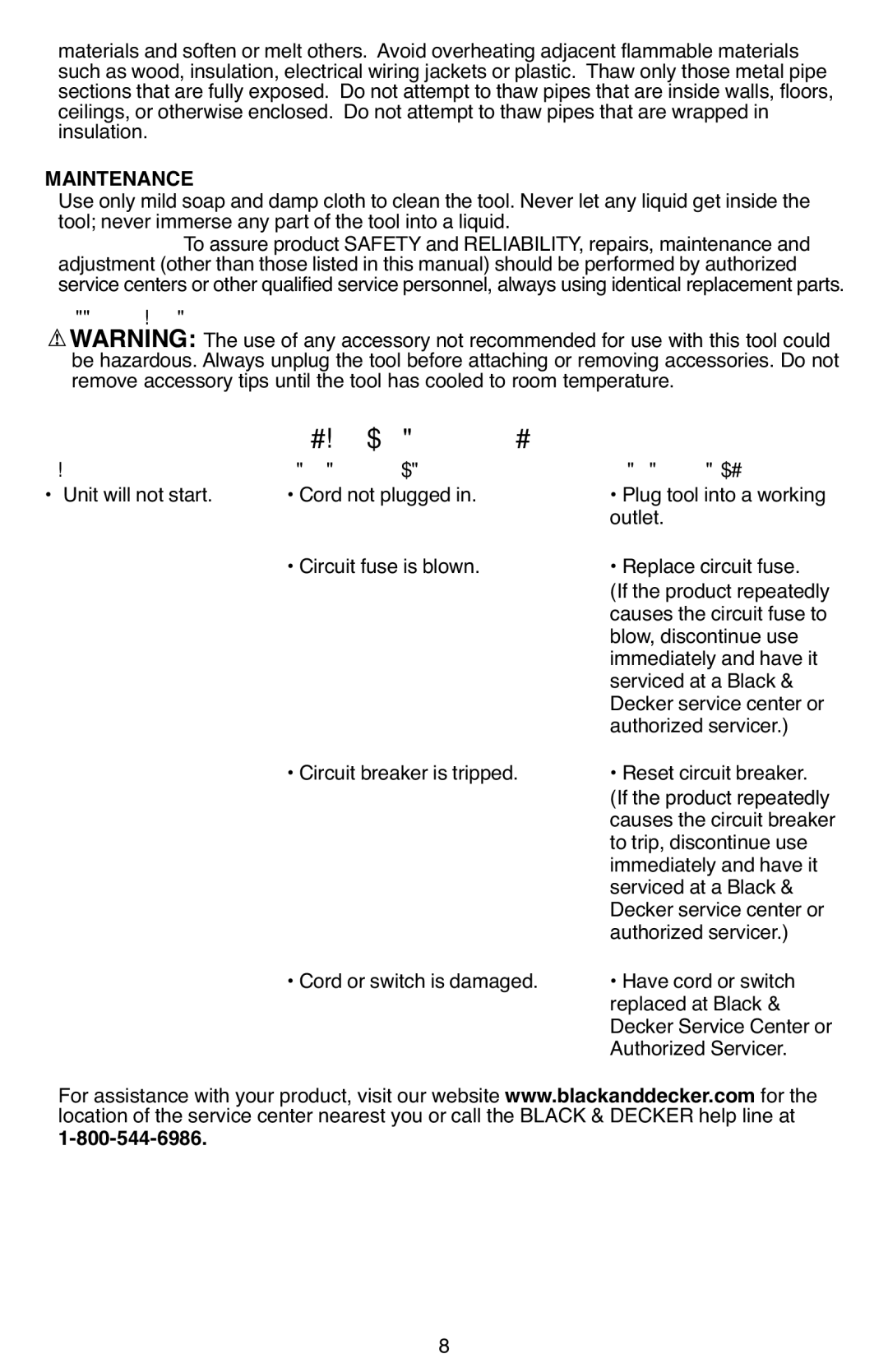 Black & Decker HG1300 instruction manual Troubleshooting, Maintenance 