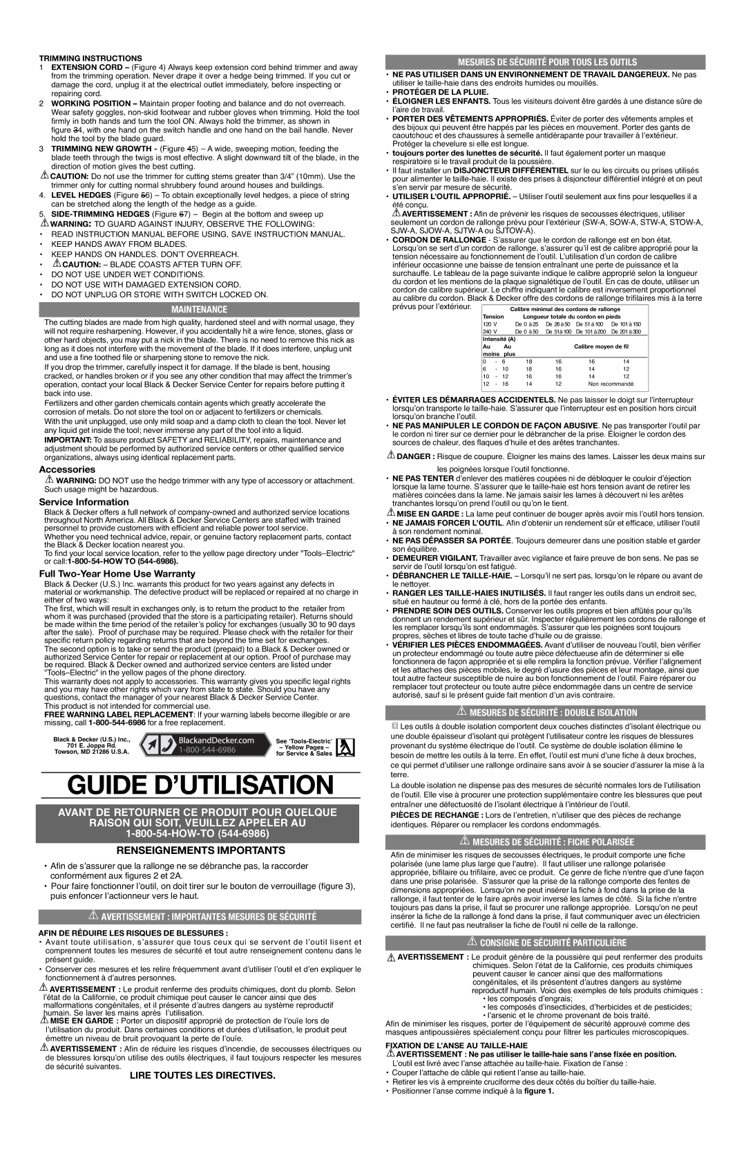 Black & Decker HH2450 Maintenance, Avertissement Importantes Mesures DE Sécurité, Mesures DE Sécurité Pour Tous LES Outils 