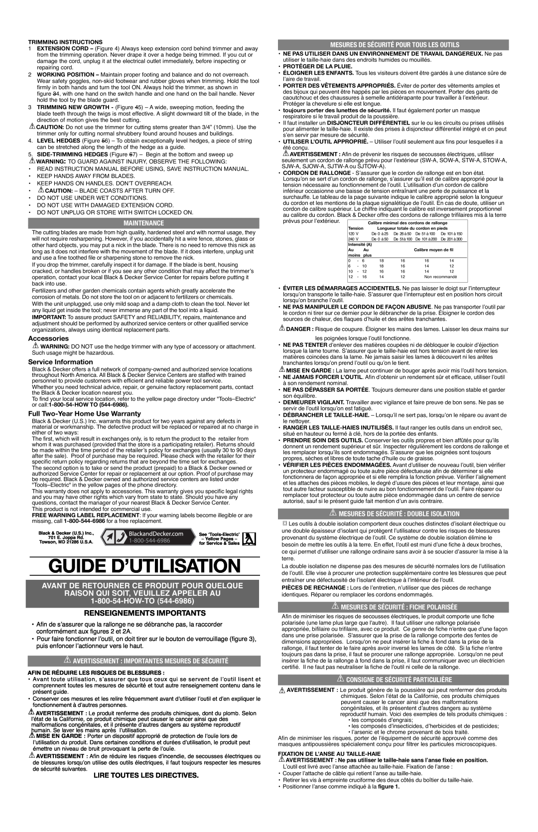 Black & Decker HH2450 Guide D’Utilisation, Avant De Retourner Ce Produit Pour Quelque, Renseignements Importants 