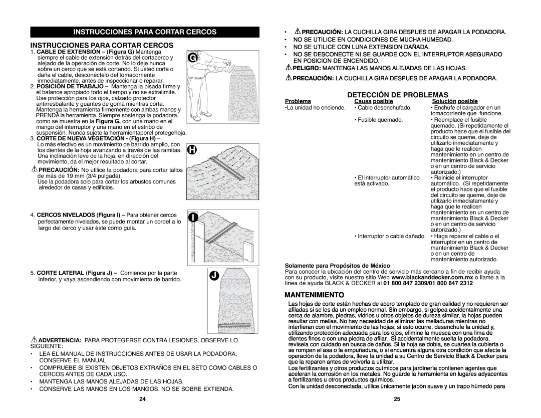 Black & Decker HH2455R Instrucciones Para Cortar Cercos, Detección De Problemas, Mantenimiento, Causa posible 