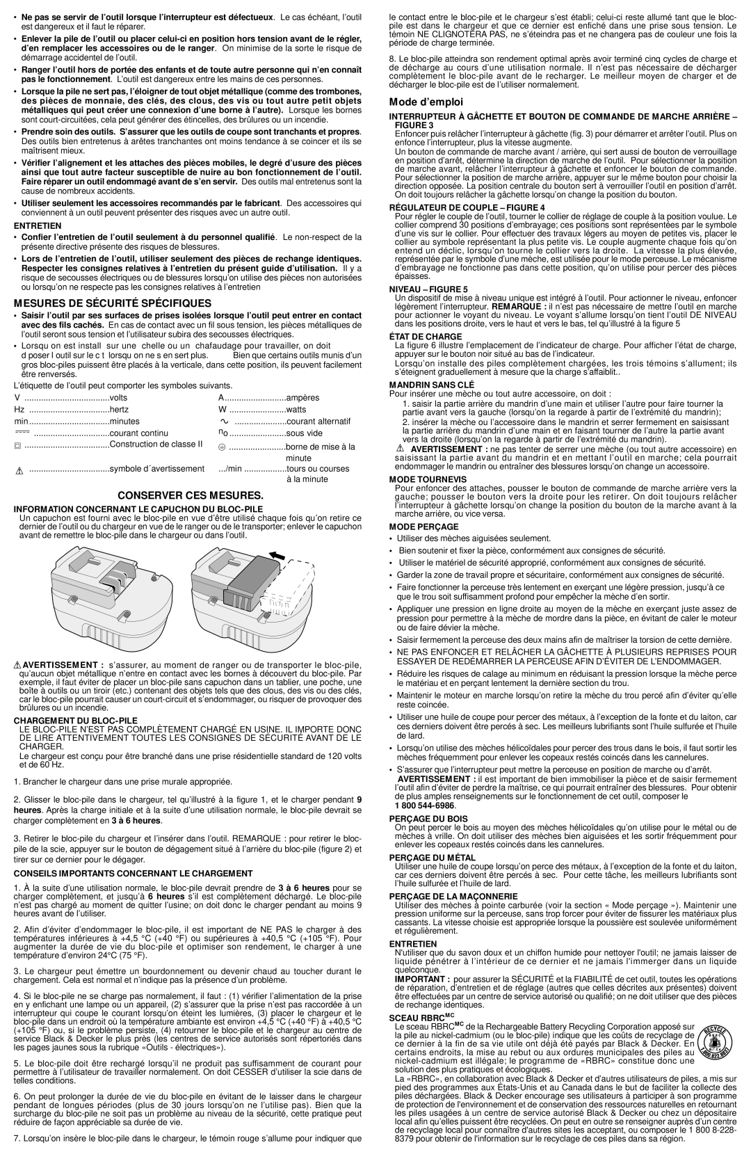 Black & Decker HP1440, HP1800 instruction manual Mode d’emploi 