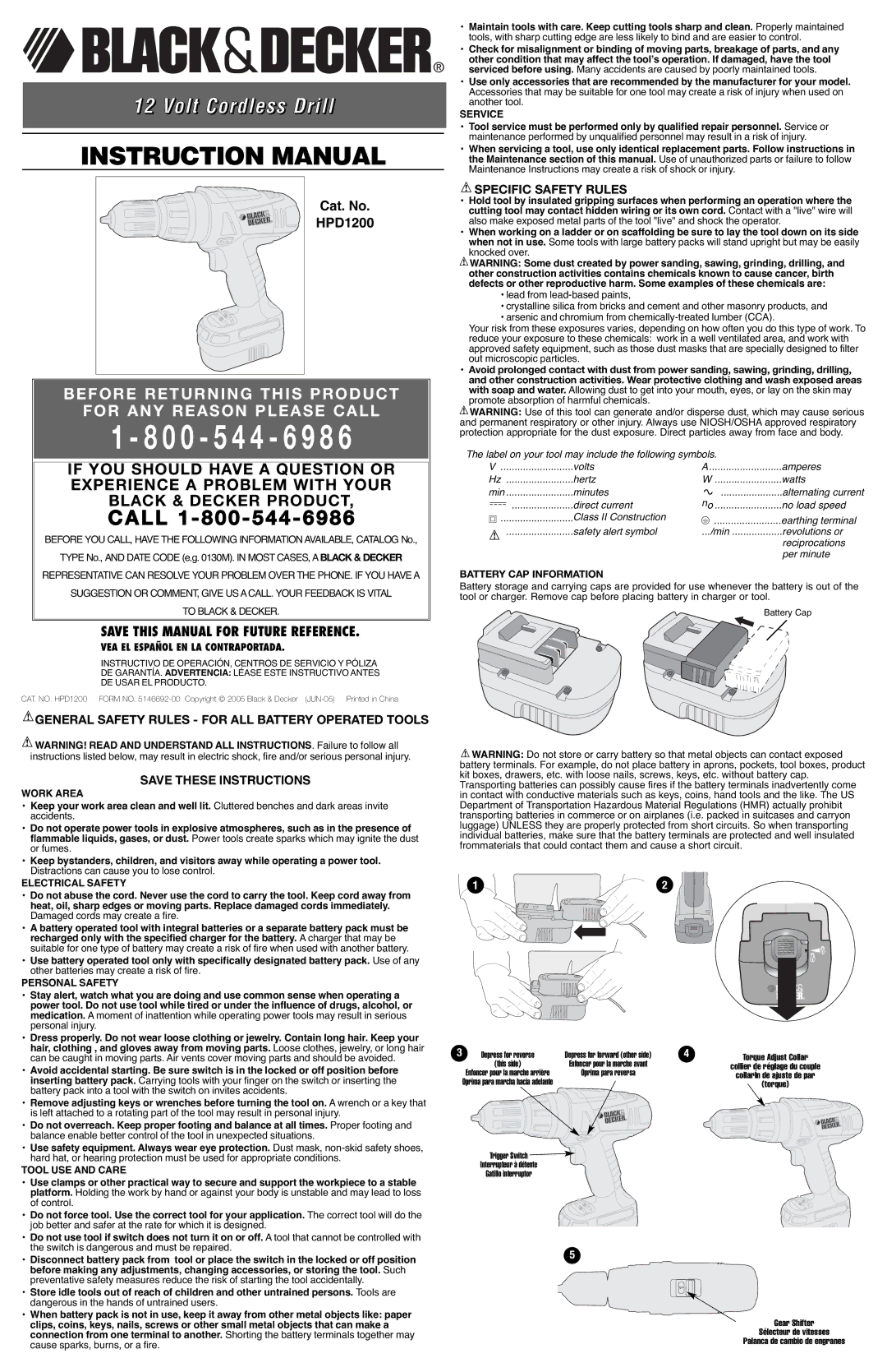 Black & Decker 5146692-00 instruction manual General Safety Rules for ALL Battery Operated Tools, Specific Safety Rules 