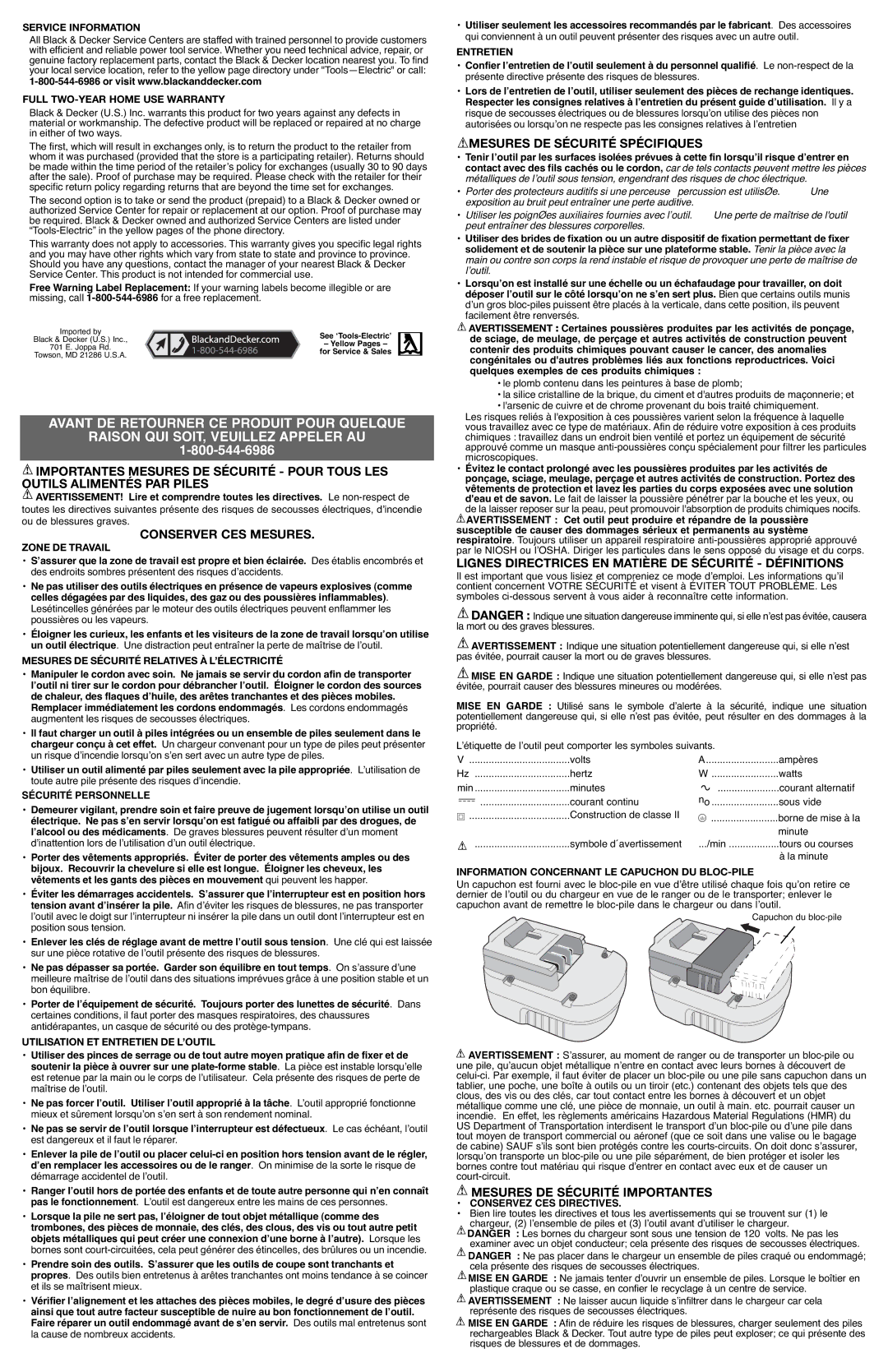 Black & Decker HPD1400, HPD1800 Conserver CES Mesures, Mesures DE Sécurité Spécifiques, Mesures DE Sécurité Importantes 