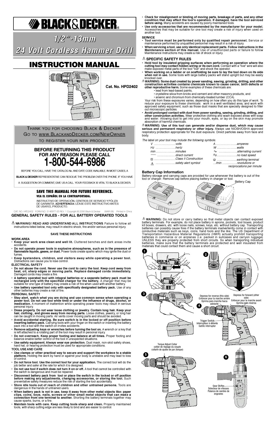 Black & Decker HPD2402 instruction manual AVE this Manual for Future Reference, Specific Safety Rules 