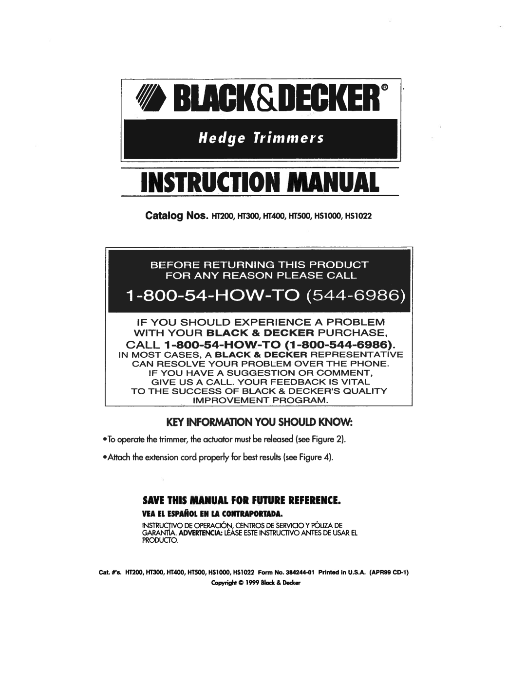 Black & Decker HS1022, HS1000, HT300, HT500, HT200 manual 