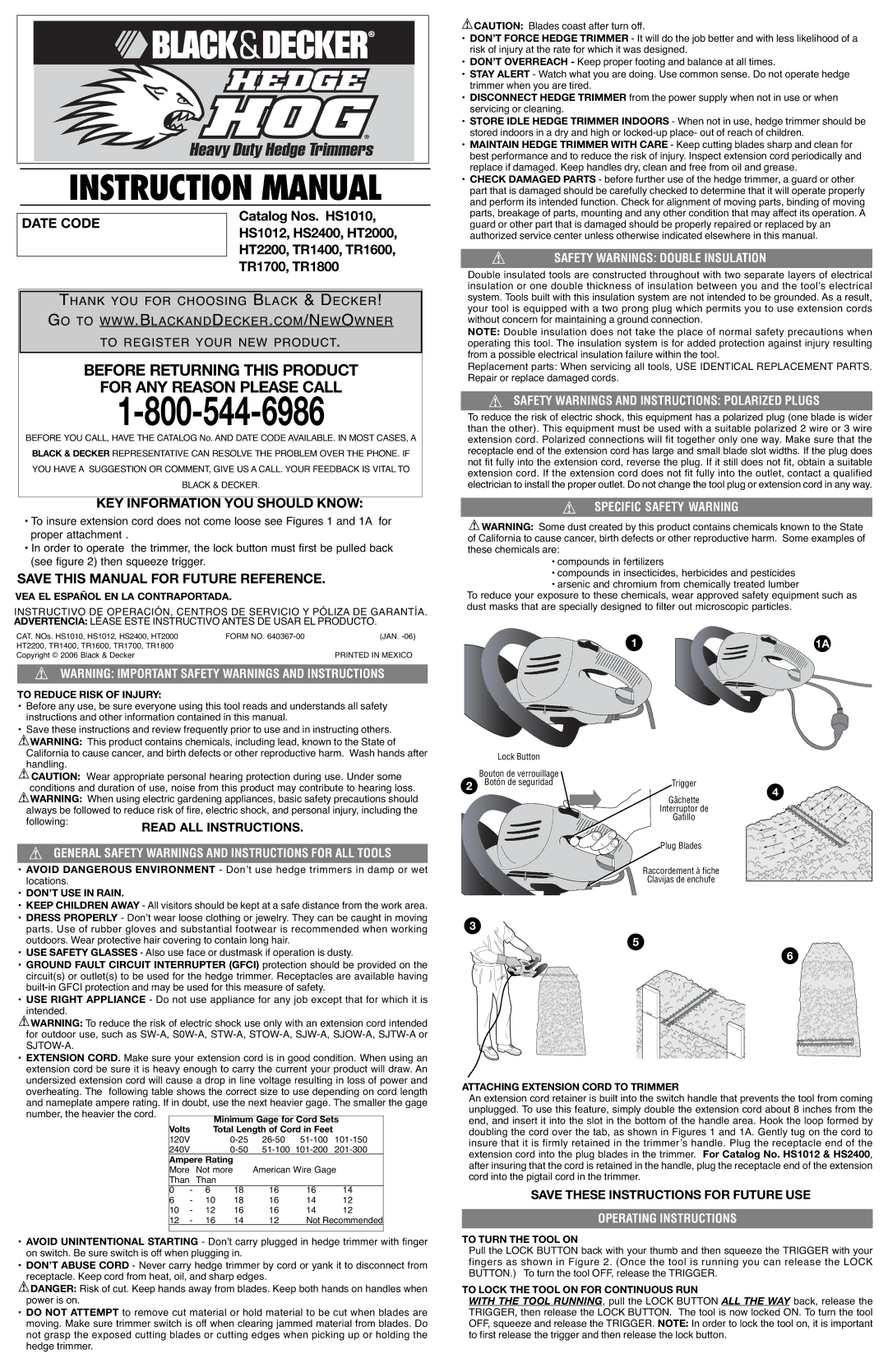 Black & Decker TR180 instruction manual Safety Warnings Double Insulation, Specific Safety Warning, Operating Instructions 