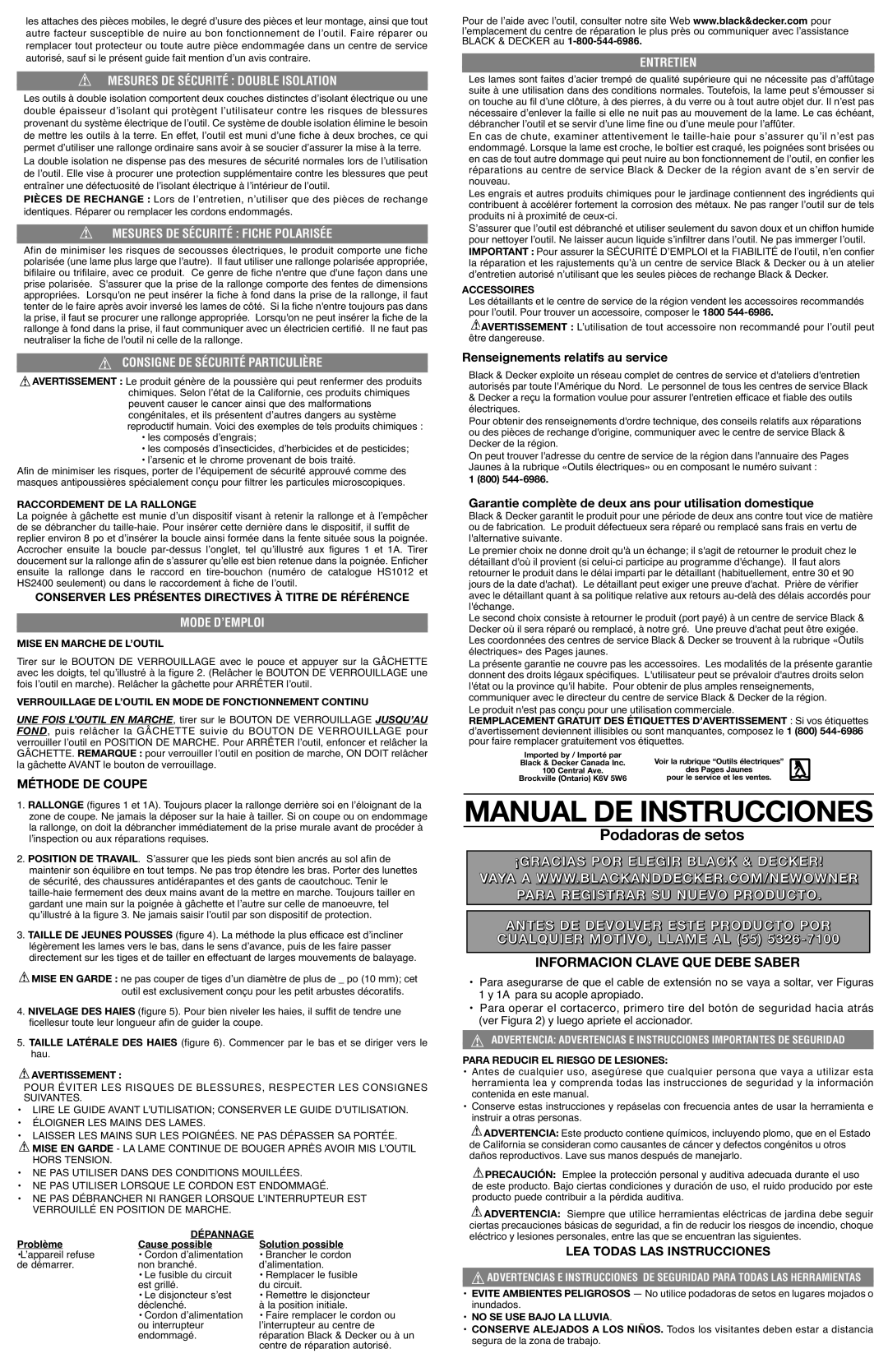 Black & Decker 40367-00, HS1010 Mesures DE Sécurité Double Isolation, Mesures DE Sécurité Fiche Polarisée, Mode D’EMPLOI 