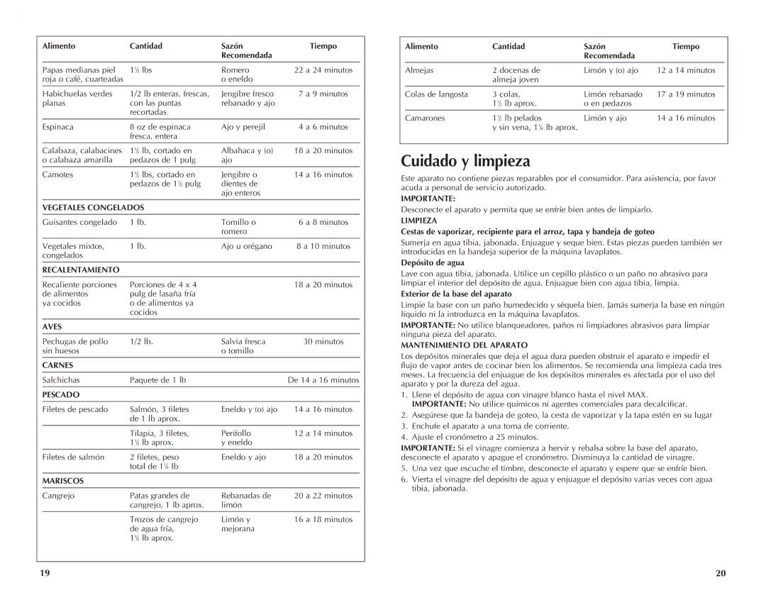 Black & Decker HS1050 manual Cuidado y limpieza 