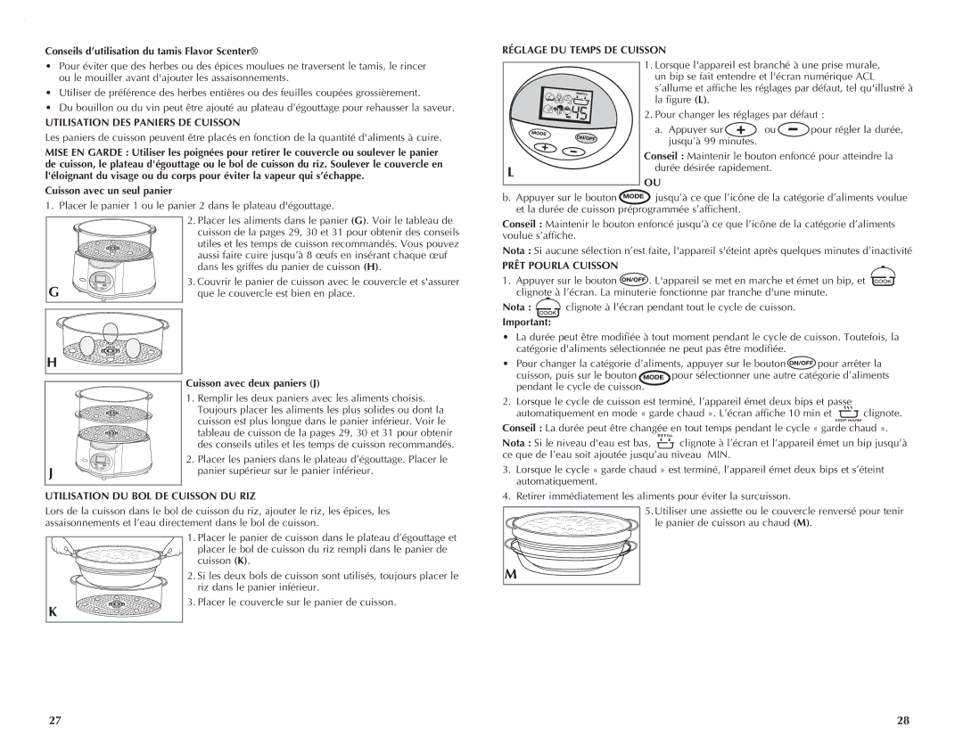 Black & Decker HS1050 manual Utilisation DES Paniers DE Cuisson, Réglage DU Temps DE Cuisson, Prêt Pourla Cuisson 