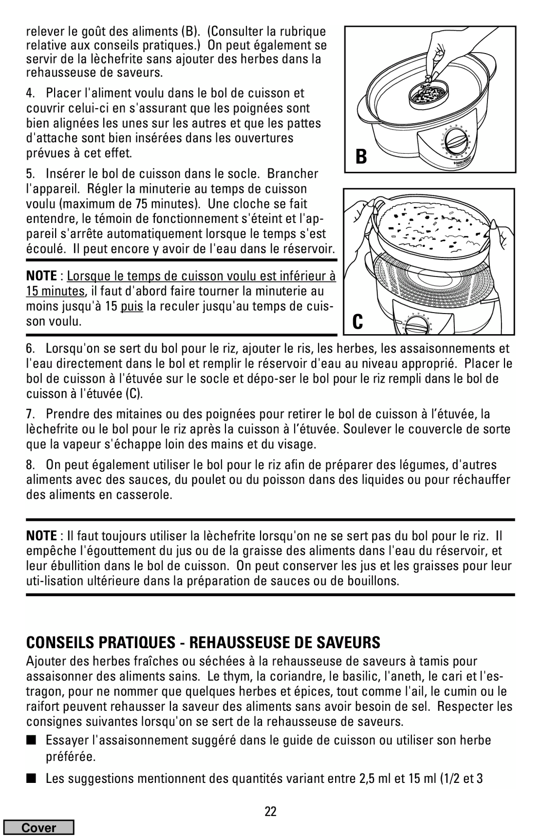 Black & Decker HS1776, HS2000 manual Conseils Pratiques Rehausseuse DE Saveurs 