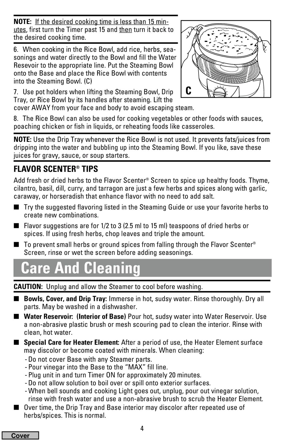 Black & Decker HS1776, HS2000 manual Care And Cleaning, Flavor Scenter Tips 