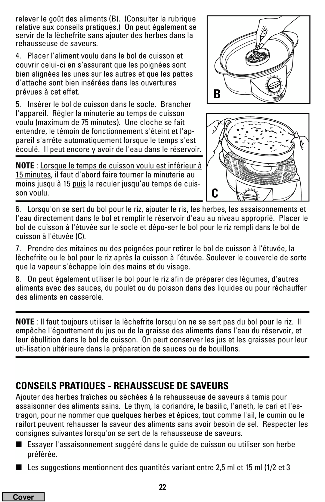 Black & Decker HS1776, HS2000 manual Conseils Pratiques - Rehausseuse De Saveurs 