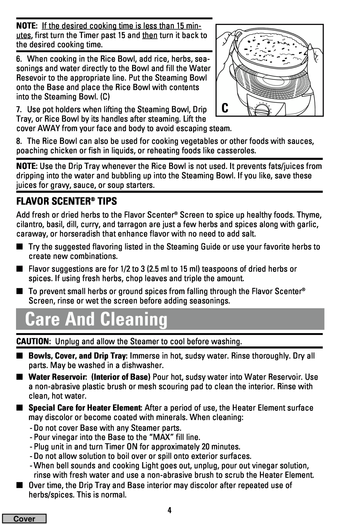 Black & Decker HS1776, HS2000 manual Care And Cleaning, Flavor Scenter Tips 