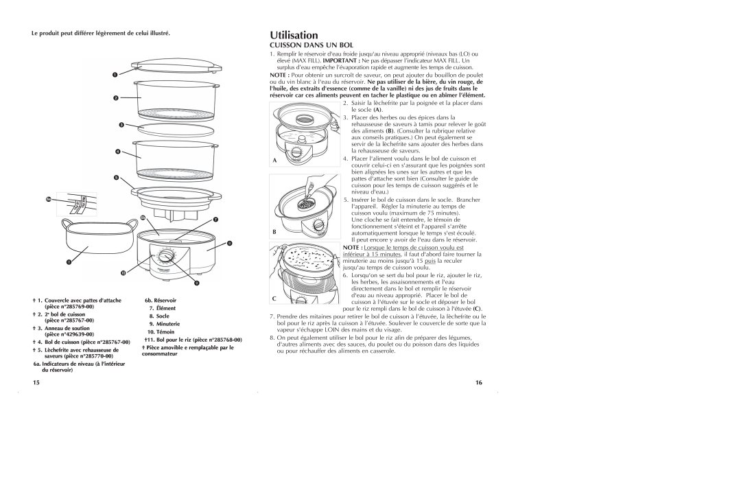 Black & Decker HS2776 manual Utilisation, Cuisson Dans Un Bol, Le produit peut différer légèrement de celui illustré 