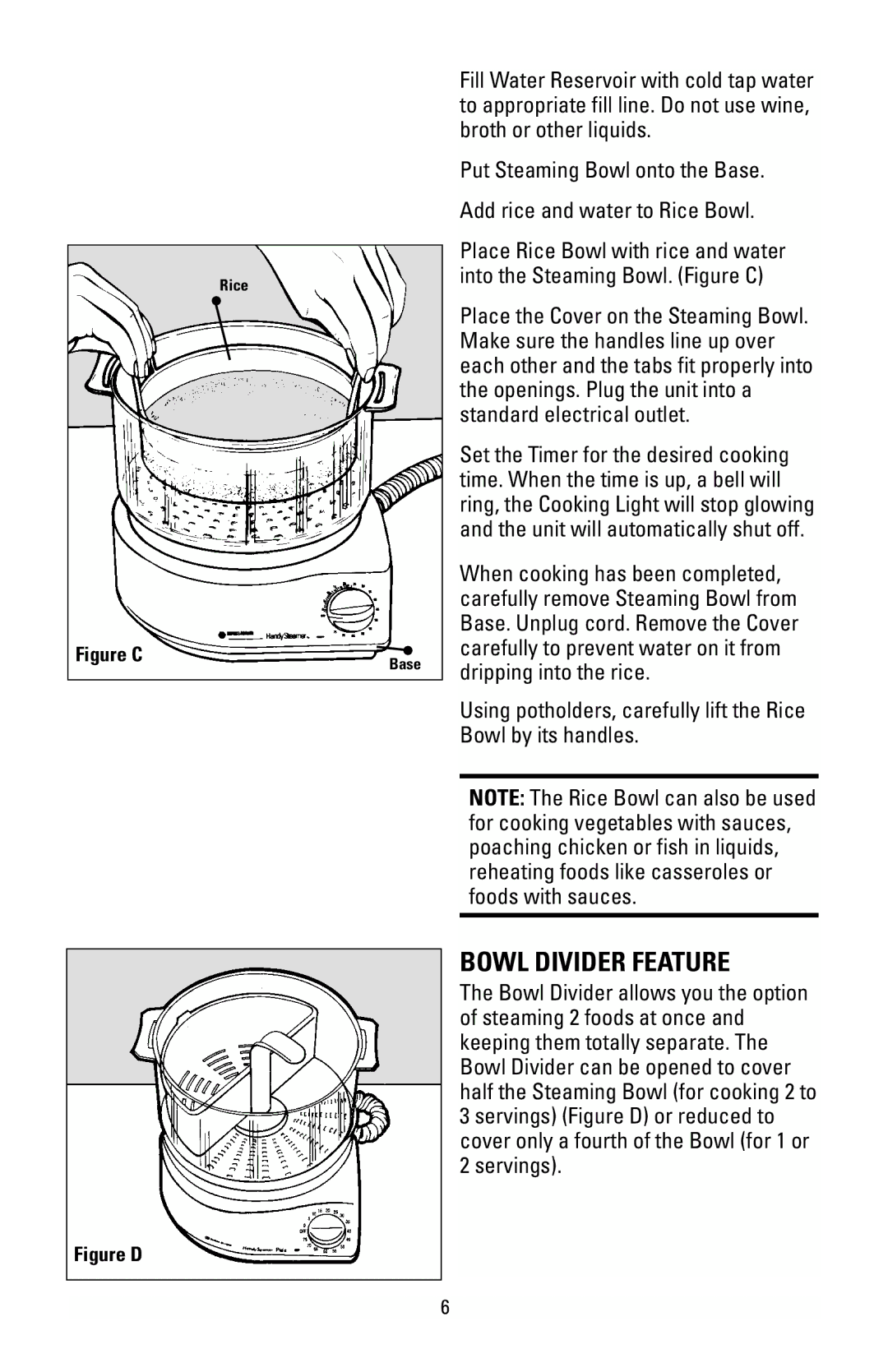 Black & Decker HS90 manual Bowl Divider Feature, Rice 