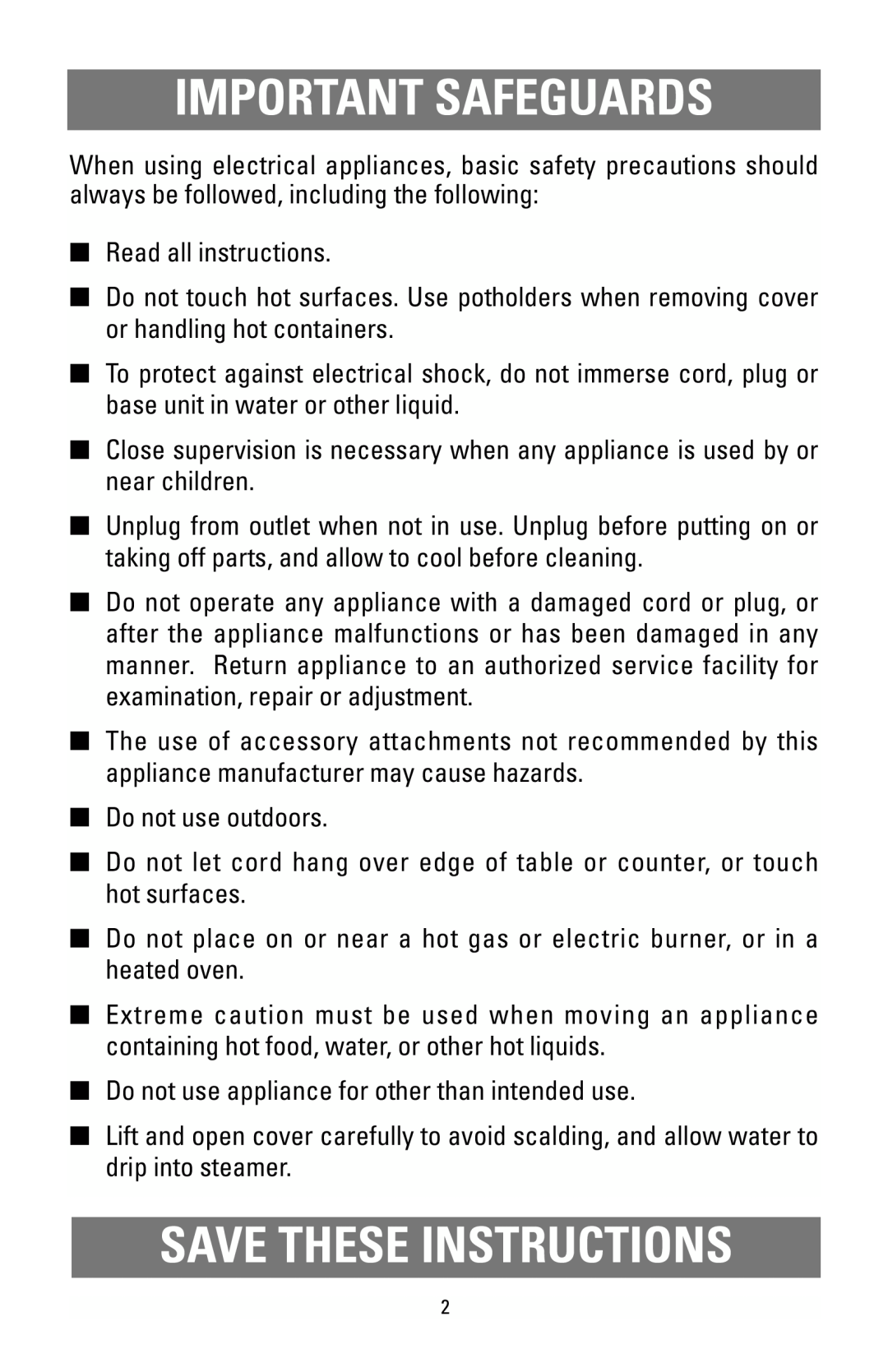Black & Decker HS90 manual Important Safeguards, Save These Instructions 