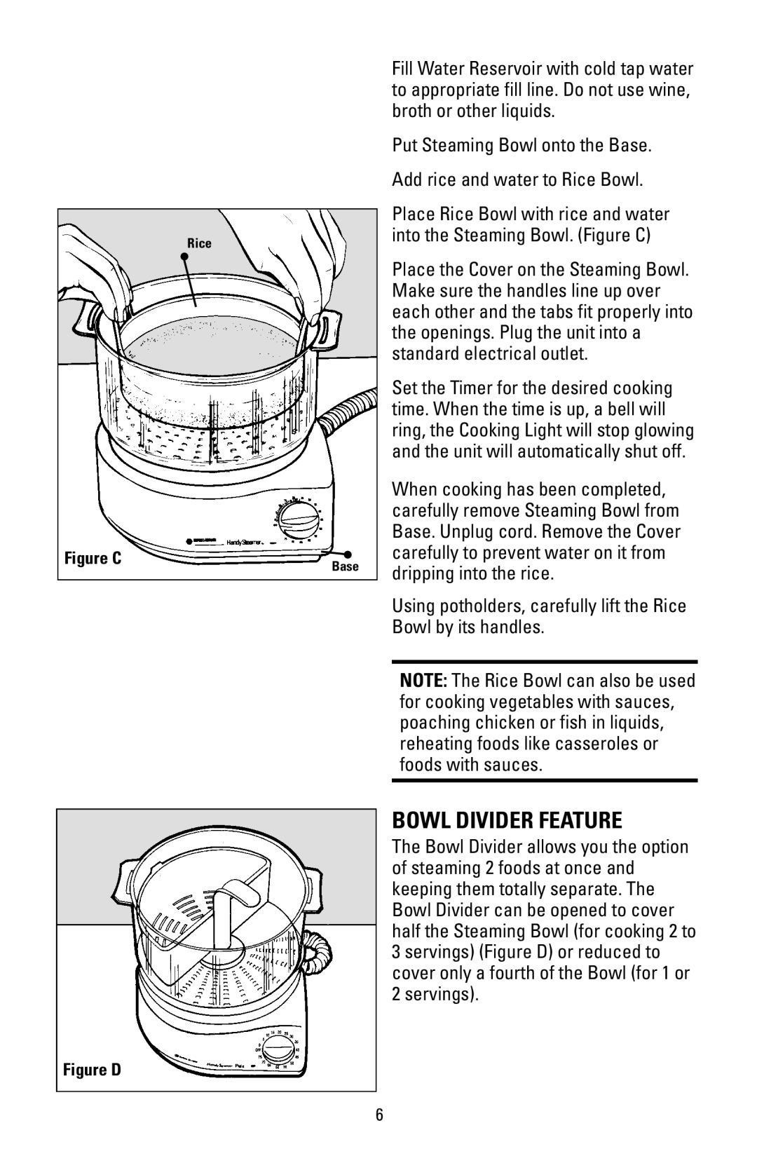 Black & Decker HS90 manual Bowl Divider Feature 