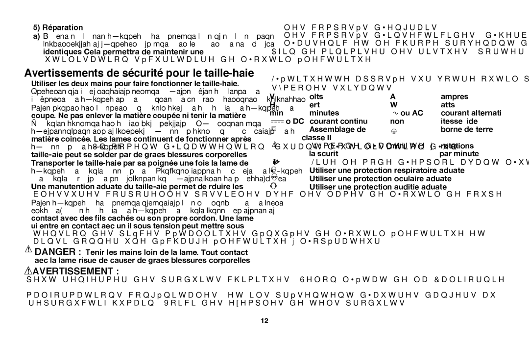 Black & Decker HT20, HT18 instruction manual Avertissements de sécurité pour le taille-haie 