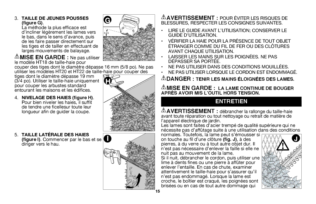 Black & Decker HT18, HT20 instruction manual Mise EN Garde Ne pas utiliser, Figure G 