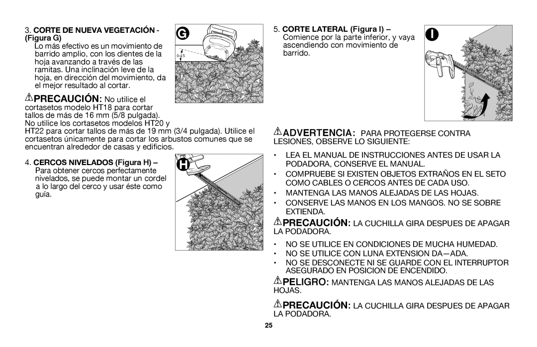 Black & Decker HT18, HT20 instruction manual Corte DE Nueva Vegetación 