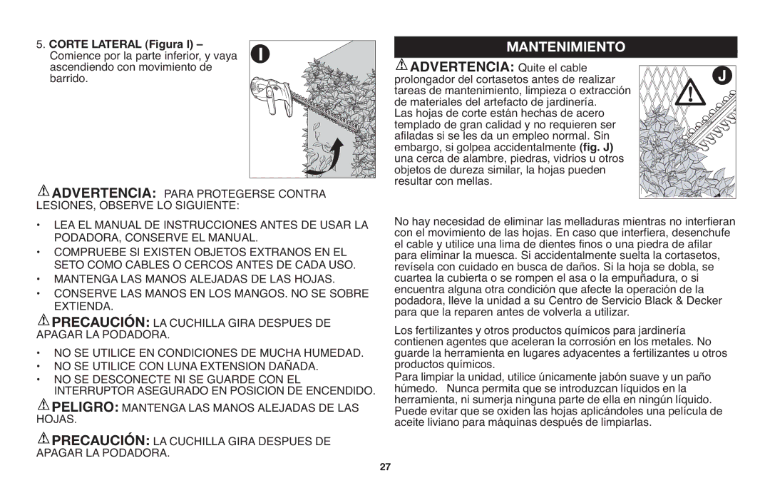 Black & Decker HT22, HT20, HT18 instruction manual Advertenciamantenimiento, Orte Lateral Figura 