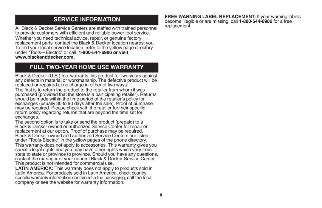 Black & Decker HT18, HT22, HT20 instruction manual Service Information 