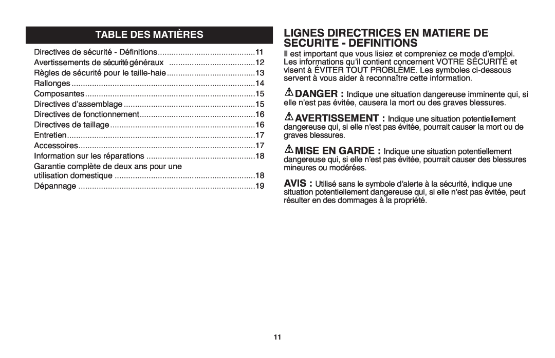 Black & Decker HT18, HT22, HT20 instruction manual Table Des Matières 