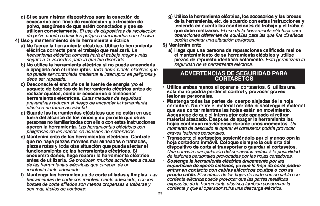 Black & Decker HT18, HT22, HT20 instruction manual Advertencias De Seguridad Para, Cortasetos 