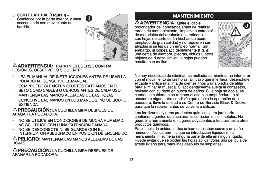 Black & Decker HT22, HT20, HT18 instruction manual Advertencia Mantenimiento, ORTE LATERAL Figura 
