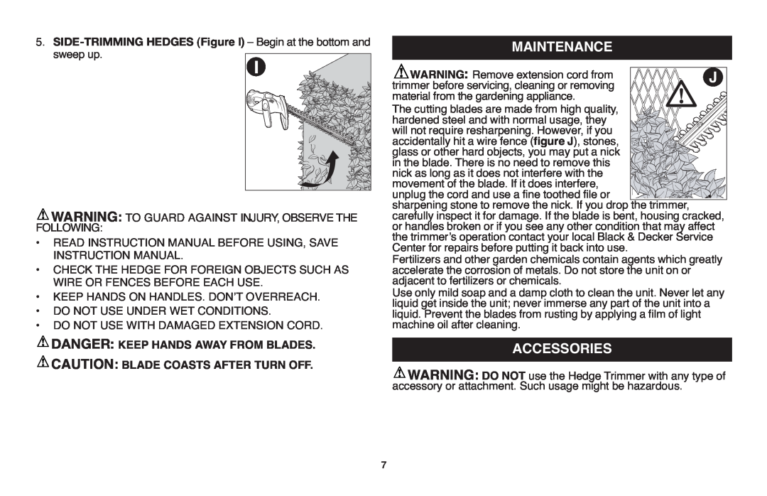 Black & Decker HT20, HT22, HT18 instruction manual Maintenance, Accessories 