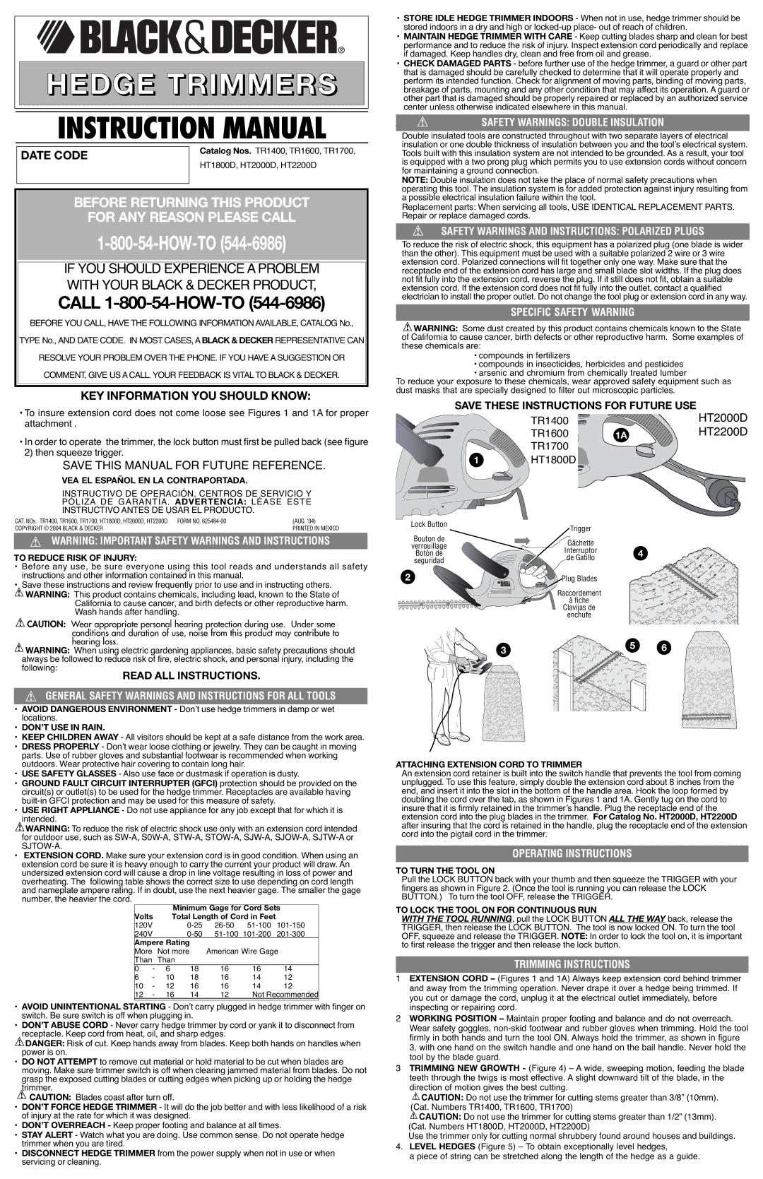 Black & Decker HT2000D, HT2200D, HT1800D instruction manual Safety Warnings Double Insulation, Specific Safety Warning 