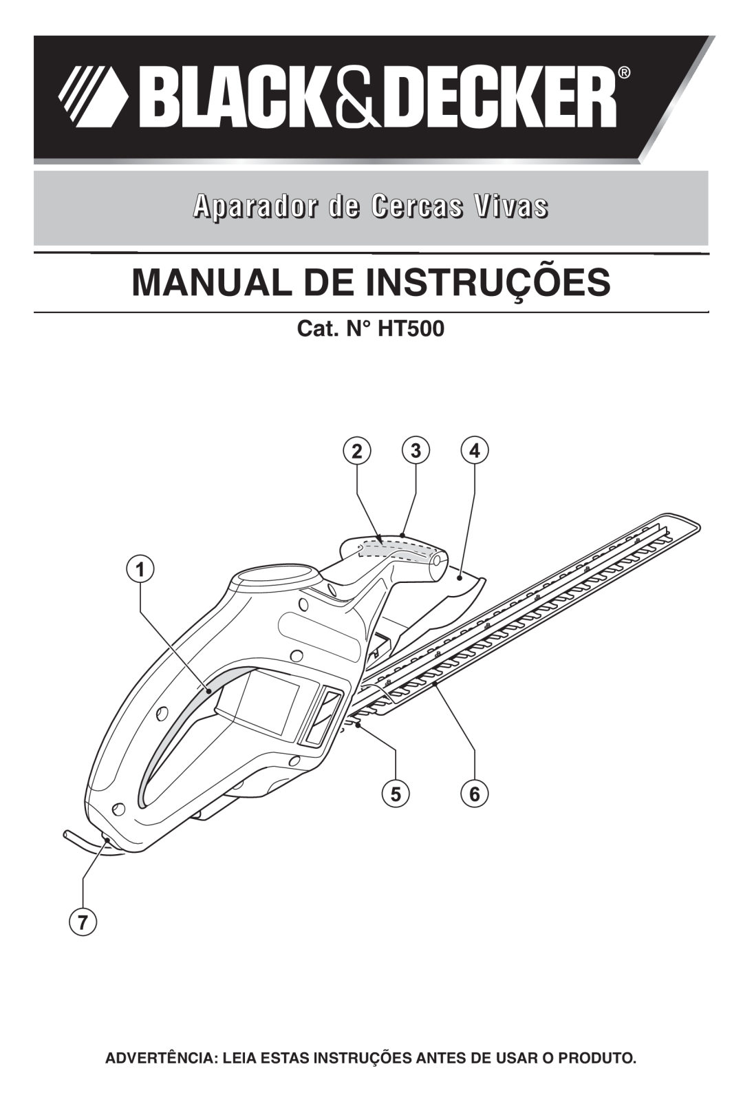 Black & Decker manual Manual De Instruções, Aparador de Cercas Vivas, Cat. N HT500 